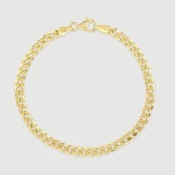 9ct Gold Plated Sterling Silver 4.3mm Diamond Cut Curb Bracelet