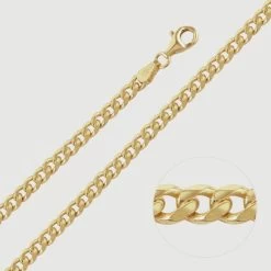 9ct Gold Plated Sterling Silver 4.3mm Diamond Cut Curb Chain