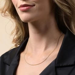 9ct Yellow Gold Plated 1.2mm Diamond Cut Curb Chain Necklace -Fashion Accessories Store gold plated sterling silver curb chain female model close view tchygcu12 2000q6