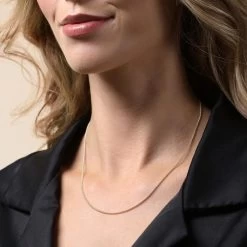 9ct Yellow Gold Plated 1.5mm Diamond Cut Curb Chain Necklace -Fashion Accessories Store gold plated sterling silver curb chain female model close view tchygcu15 2000q6