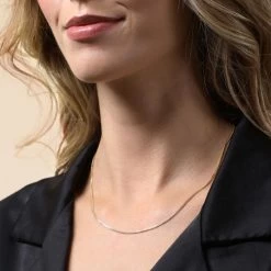 9ct Yellow Gold Plated 1.8mm Diamond Cut Curb Chain Necklace -Fashion Accessories Store gold plated sterling silver curb chain female model close view tchygcu18 2000q6