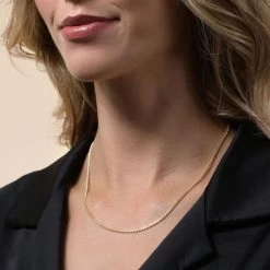 9ct Yellow Gold Plated 2mm Diamond Cut Curb Chain Necklace -Fashion Accessories Store gold plated sterling silver curb chain female model close view tchygcu2 2000q6