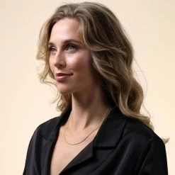 9ct Yellow Gold Plated 1.5mm Diamond Cut Curb Chain Necklace -Fashion Accessories Store gold plated sterling silver curb chain female model far view tchygcu15 2000q6