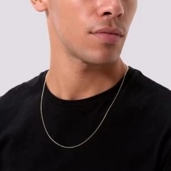 9ct Yellow Gold Plated 1.5mm Diamond Cut Curb Chain Necklace -Fashion Accessories Store gold plated sterling silver curb chain male model close view tchygcu15 2000q6