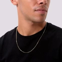 9ct Yellow Gold Plated 1.8mm Diamond Cut Curb Chain Necklace -Fashion Accessories Store gold plated sterling silver curb chain male model close view tchygcu18 2000q6