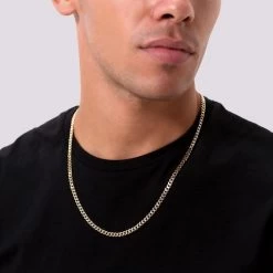 9ct Gold Plated Sterling Silver 4.3mm Diamond Cut Curb Chain -Fashion Accessories Store gold plated sterling silver curb chain male model close view tchygcu43 2000q6