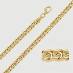9ct Yellow Gold Plated Sterling Silver 4.2mm Diamond Cut Square Curb Chain