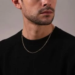 9ct Yellow Gold Plated 3mm Diamond Cut Figaro Chain Necklace 13 9ct Yellow Gold Plated 3mm Diamond Cut Figaro Chain Necklace -Fashion Accessories Store gold plated sterling silver figaro chain male model close view tchygfg3 2000q6