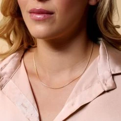 9ct Yellow Gold Plated 1.1mm Foxtail ChainNecklace -Fashion Accessories Store gold plated sterling silver foxtail chain female model close view tchygfo11 2000q6