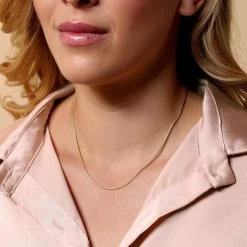 9ct Yellow Gold Plated 1.5mm Foxtail ChainNecklace -Fashion Accessories Store gold plated sterling silver foxtail chain female model close view tchygfo15 2000q6