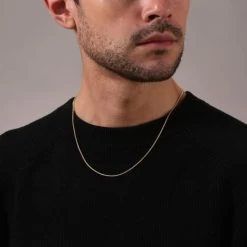 9ct Yellow Gold Plated 1.5mm Foxtail ChainNecklace -Fashion Accessories Store gold plated sterling silver foxtail chain male model close view tchygfo15 2000q6 1