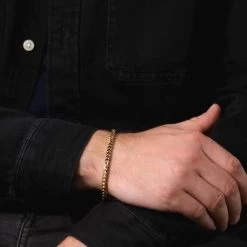 9ct Gold Plated Sterling Silver 4mm Franco Bracelet -Fashion Accessories Store gold plated sterling silver franco bracelet male model close view tchygfro40 2000q6
