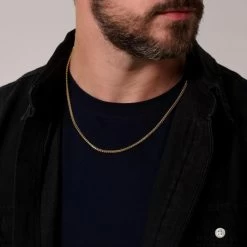 9ct Yellow Gold Plated Sterling Silver 2.5mm Franco Chain -Fashion Accessories Store gold plated sterling silver franco chain male model close view tchygfro25 2000q6