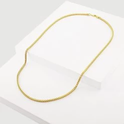 9ct Yellow Gold Plated Sterling Silver 2.5mm Franco Chain -Fashion Accessories Store gold plated sterling silver franco chain whole view grey tchygfro25 2000q6