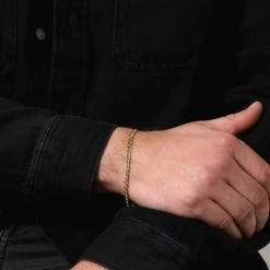 9ct Yellow Gold Plated Sterling Silver 3.7mm Diamond Cut Marina Bracelet -Fashion Accessories Store gold plated sterling silver marina bracelet male model close view tchygbrma37 2000q6 1