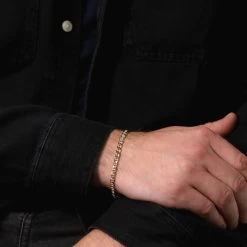 9ct Gold Plated Sterling Silver 4.6mm Diamond Cut Marina Bracelet 9 9ct Gold Plated Sterling Silver 4.6mm Diamond Cut Marina Bracelet -Fashion Accessories Store gold plated sterling silver marina bracelet male model close view tchygbrma46 2000q6