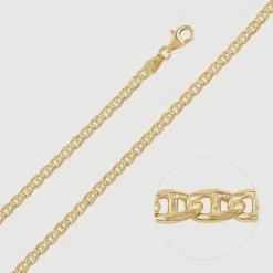 9ct Yellow Gold Plated Sterling Silver 3.1mm Diamond Cut Marina Chain
