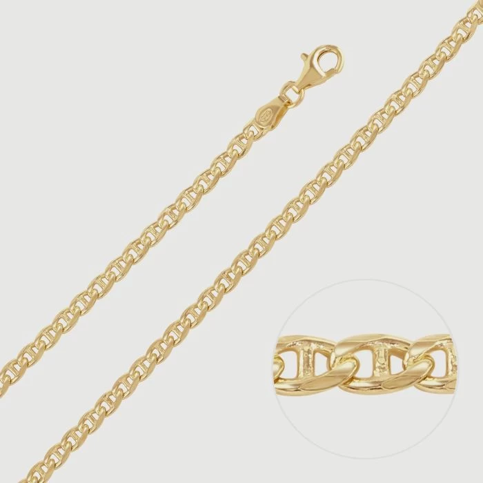 9ct Yellow Gold Plated Sterling Silver 3.1mm Diamond Cut Marina Chain 1 9ct Yellow Gold Plated Sterling Silver 3.1mm Diamond Cut Marina Chain