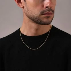 9ct Yellow Gold Plated 2mm Loose Rope Prince Of Wales Chain Necklace -Fashion Accessories Store gold plated sterling silver prince wales chain male model close view tchyglrpw2 2000q6 1