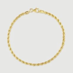9ct Yellow Gold Plated Sterling Silver 2.8mm Diamond Cut Rope Bracelet