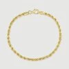 9ct Yellow Gold Plated Sterling Silver 3.3mm Diamond Cut Rope Bracelet