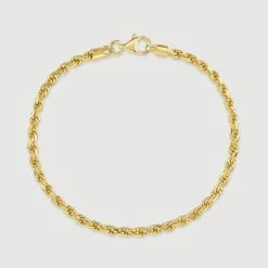 9ct Yellow Gold Plated Sterling Silver 3.3mm Diamond Cut Rope Bracelet