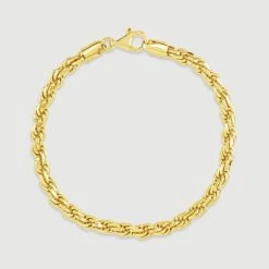 9ct Gold Plated Sterling Silver 4.7mm Diamond Cut Rope Bracelet