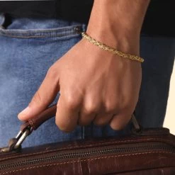 9ct Gold Plated Sterling Silver 4.7mm Diamond Cut Rope Bracelet -Fashion Accessories Store gold plated sterling silver rope bracelet male model far view tchygro47 0423 2000q6