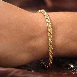 9ct Gold Plated Sterling Silver 4.7mm Diamond Cut Rope Bracelet -Fashion Accessories Store gold plated sterling silver rope bracelet male model near view tchygro47 0423 2000q6