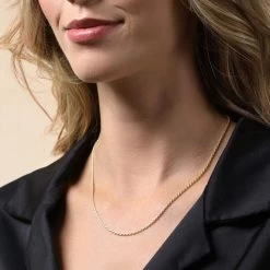 9ct Yellow Gold Plated 1.8mm Diamond Cut Rope Chain Necklace -Fashion Accessories Store gold plated sterling silver rope chain female model close view tchygro18 2000q6