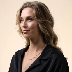 9ct Yellow Gold Plated 1.8mm Diamond Cut Rope Chain Necklace -Fashion Accessories Store gold plated sterling silver rope chain female model far view tchygro18 2000q6