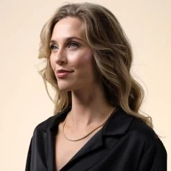 9ct Yellow Gold Plated Sterling Silver 3.3mm Diamond Cut Rope Chain -Fashion Accessories Store gold plated sterling silver rope chain female model far view tchyro33 2000q6