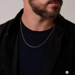 9ct Yellow Gold Plated 1.8mm Diamond Cut Rope Chain Necklace -Fashion Accessories Store gold plated sterling silver rope chain male model close view tchygro18 2000q6