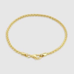 9ct Yellow Gold Plated Sterling Silver 2.5mm Spiga Wheat Bracelet