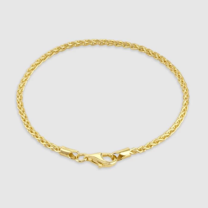 9ct Yellow Gold Plated Sterling Silver 2.5mm Spiga Wheat Bracelet 1 9ct Yellow Gold Plated Sterling Silver 2.5mm Spiga Wheat Bracelet