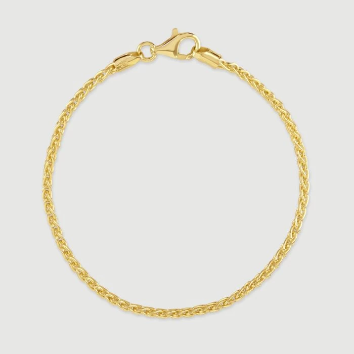 9ct Yellow Gold Plated Sterling Silver 2.5mm Spiga Wheat Bracelet 2 9ct Yellow Gold Plated Sterling Silver 2.5mm Spiga Wheat Bracelet - Image 2