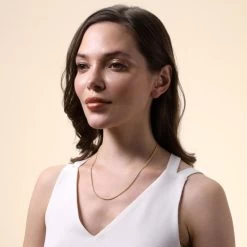 9ct Yellow Gold Plated 1.9mm Spiga Wheat Chain Necklace -Fashion Accessories Store gold plated sterling silver spiga chain female model far view tchygsp19 2000q6