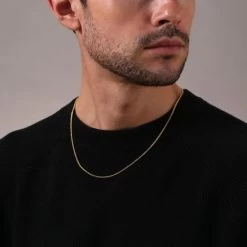 9ct Yellow Gold Plated 1.9mm Spiga Wheat Chain Necklace -Fashion Accessories Store gold plated sterling silver spiga chain male model close view tchygsp19 2000q6 1