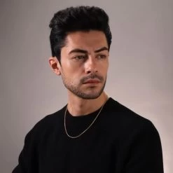 9ct Yellow Gold Plated Sterling Silver 2.5mm Spiga Wheat Chain -Fashion Accessories Store gold plated sterling silver spiga chain male model far view tchygsp25 2000q6