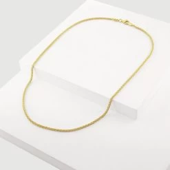 9ct Yellow Gold Plated Sterling Silver 2.5mm Spiga Wheat Chain -Fashion Accessories Store gold plated sterling silver spiga chain whole view grey tchygsp25 2000q6