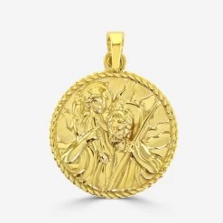 Gold Plated Sterling Silver Round St Christopher Pendant