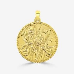Gold Plated Sterling Silver Round St Christopher Pendant 24mm