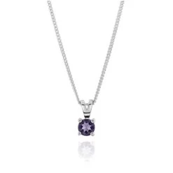 Sterling Silver February Amethyst Birthstone Necklace With Curb Chain