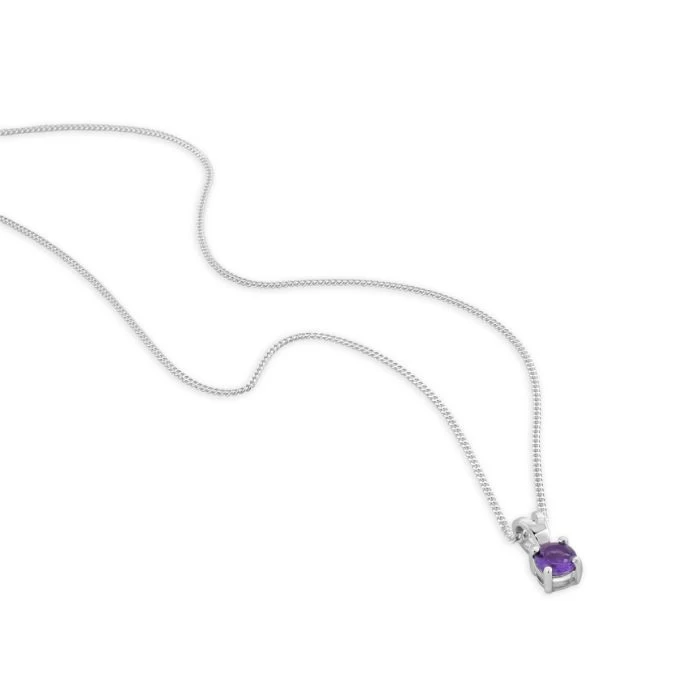 Sterling Silver February Amethyst Birthstone Necklace With Curb Chain 2 Sterling Silver February Amethyst Birthstone Necklace With Curb Chain - Image 2