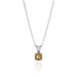 Sterling Silver November Citrine Birthstone Necklace With Curb Chain
