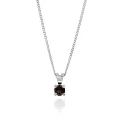 Sterling Silver January Garnet Birthstone Necklace With Curb Chain