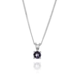 Sterling Silver June Light Amethyst Birthstone Necklace With Curb Chain