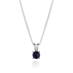 Sterling Silver September Sapphire Birthstone Necklace With Curb Chain