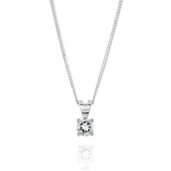 Sterling Silver April White Topaz Birthstone Necklace With Curb Chain
