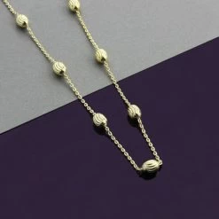 9ct Yellow Gold Plated Sterling Silver Oval Beaded Diamond Cut Trace Chain Necklace